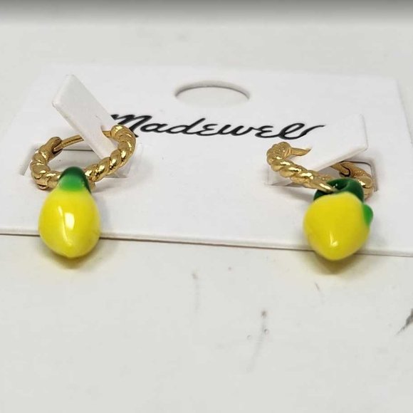 New Madewell enamel lemon twisted huggie hoop earrings - Picture 6 of 6